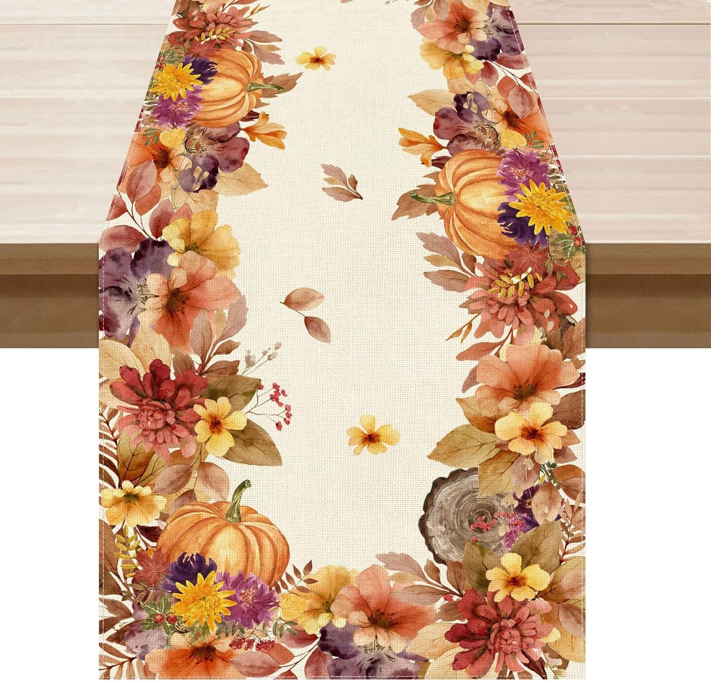 Fall Color Wild Flowers Watercolor Table Runner