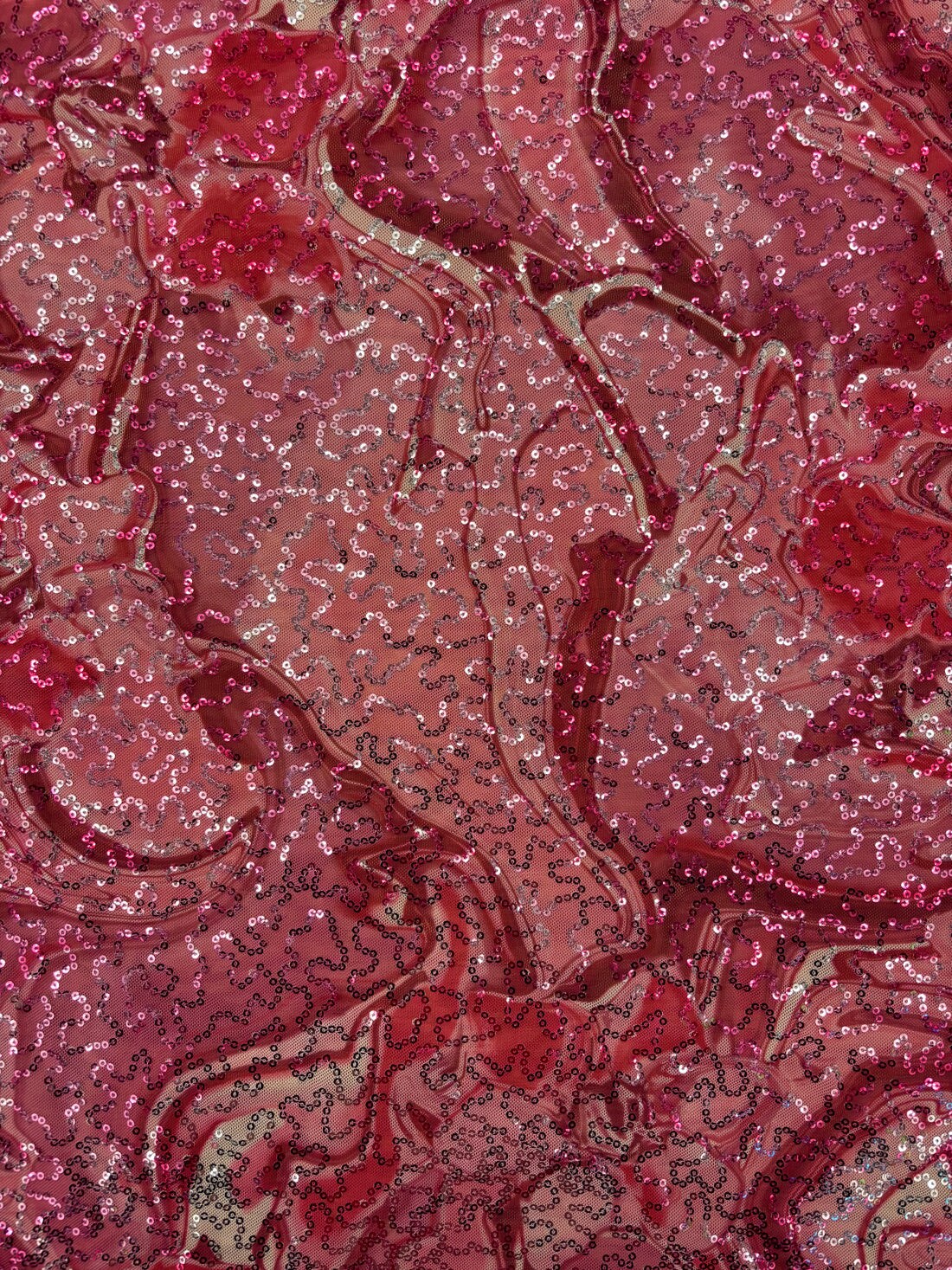 1 Yard Pink Marble Sequin Mesh Fabric Multipurpose