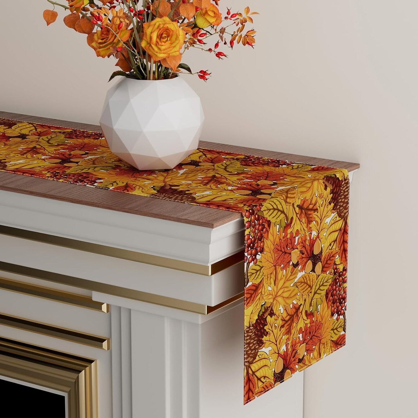 Fall Maple Leaves Pinecone Table Runner