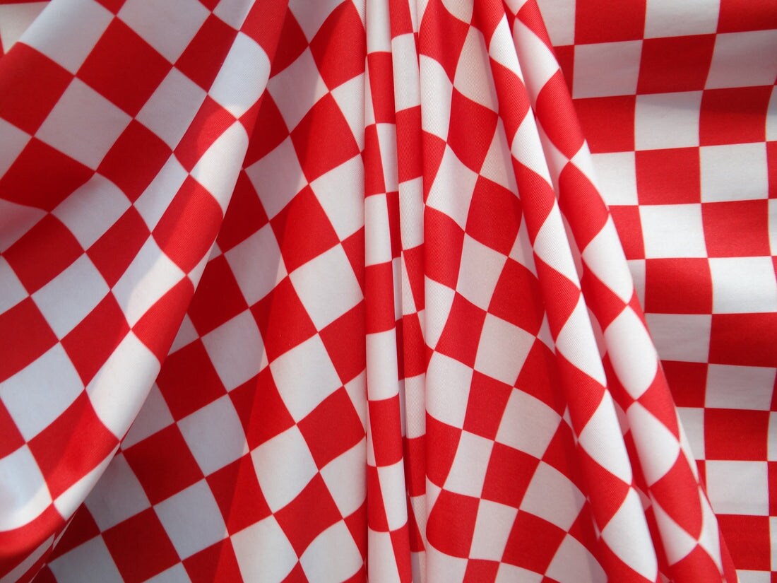 1 Yard Red and White Checkered Stretch Fabric for Costumes Swimwear Dancewear and Active Apparel 58&#x22;/60&#x22; Inch Width