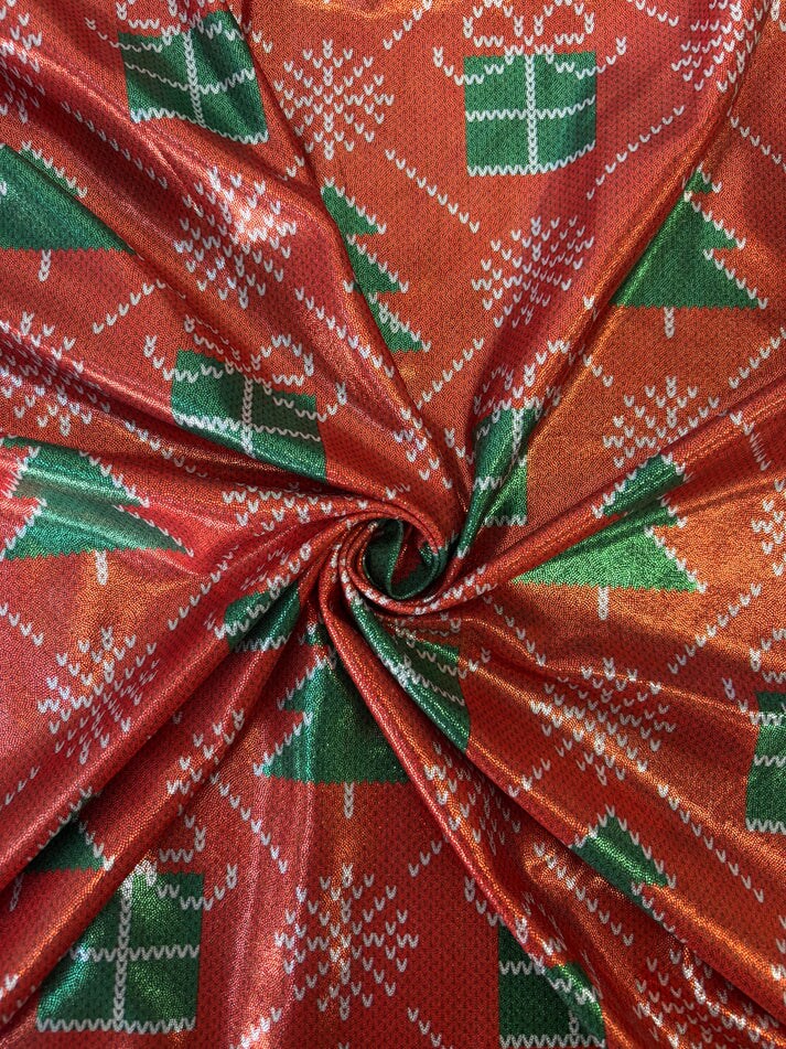 1 Yard Christmas Print Mystique Spandex Fabric 4-Way Stretch for ...