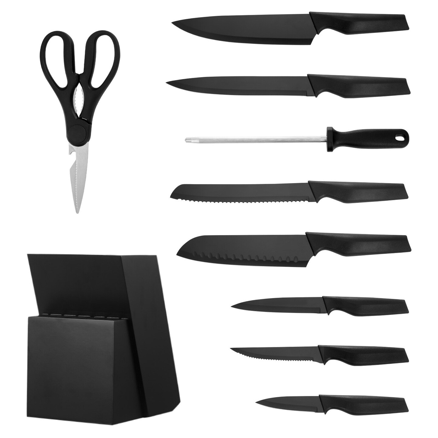 15-Piece High Carbon Stainless Steel Knife Set with Block and Sharpening Rod