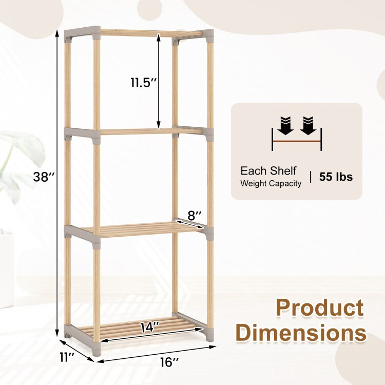 Natural - Gray Tier Bookcase with Open Shelves Space-Saving Organizer