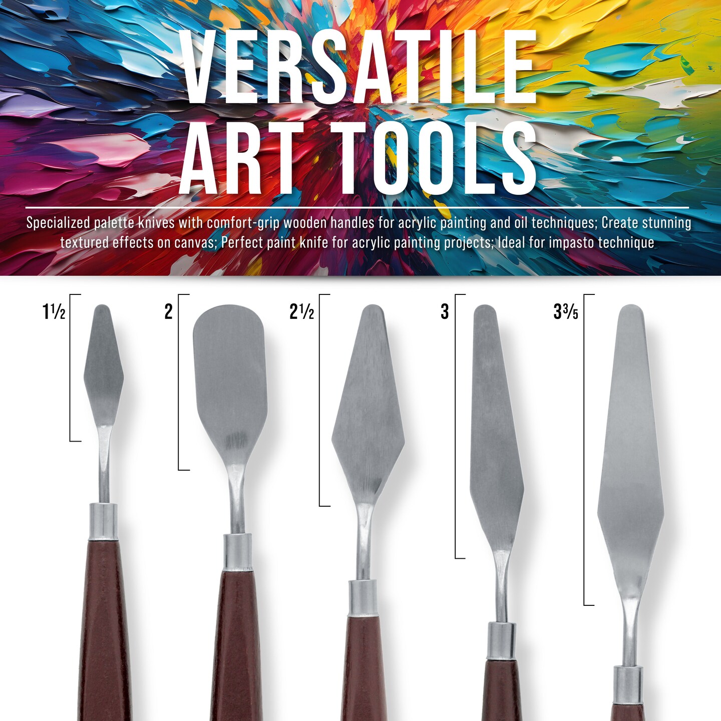 5-Piece Stainless Steel Palette Knife Set for Acrylic Painting - Paint Spatula Tools for Oil, Canvas Art - Painting Knives for Mixing, Texturing - Pallet Knives for Art & Cake