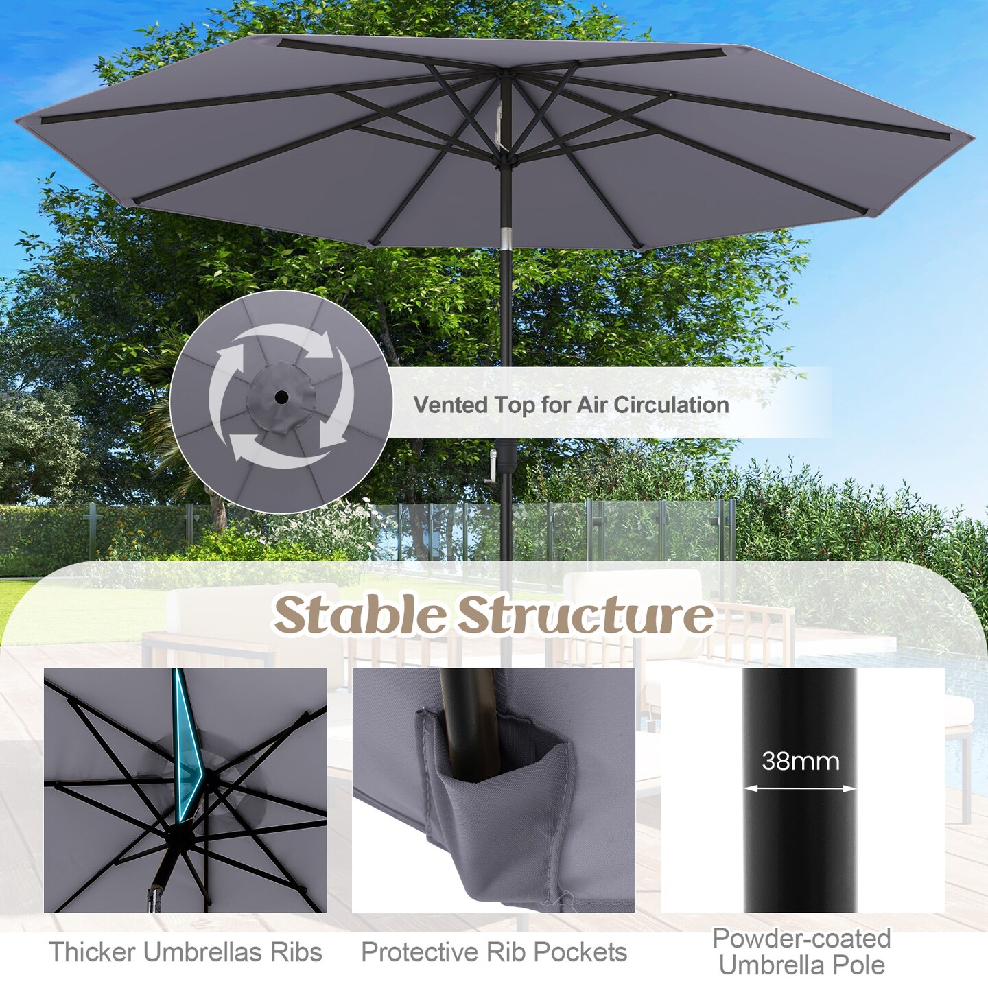 10 Feet Outdoor Patio Umbrella with Tilt Adjustment and Crank Without Base