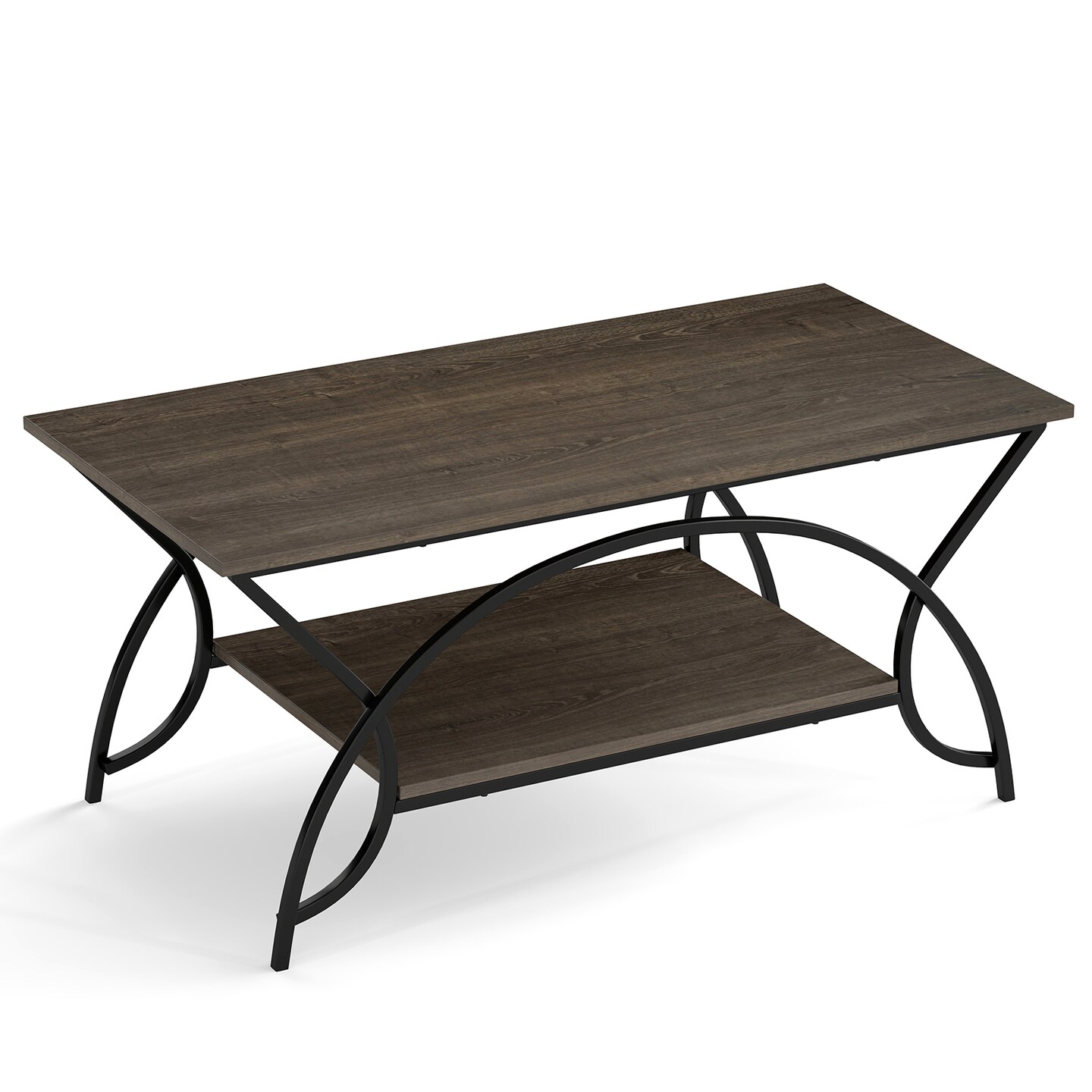 Modern Coffee Table with Faux Marble Top 2 Tier Storage Engineered Wood
