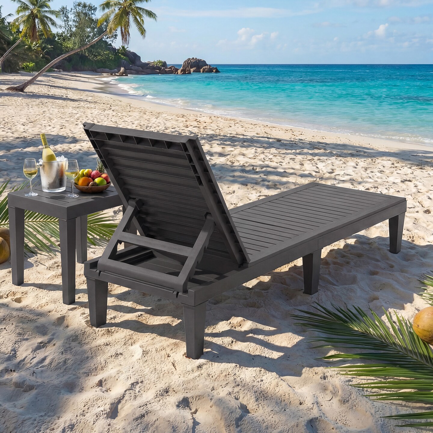 Outdoor Recliner Chaise Lounge Chair Adjustable Height 5 Position Backrest