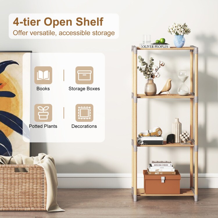 Natural - Gray Tier Bookcase with Open Shelves Space-Saving Organizer