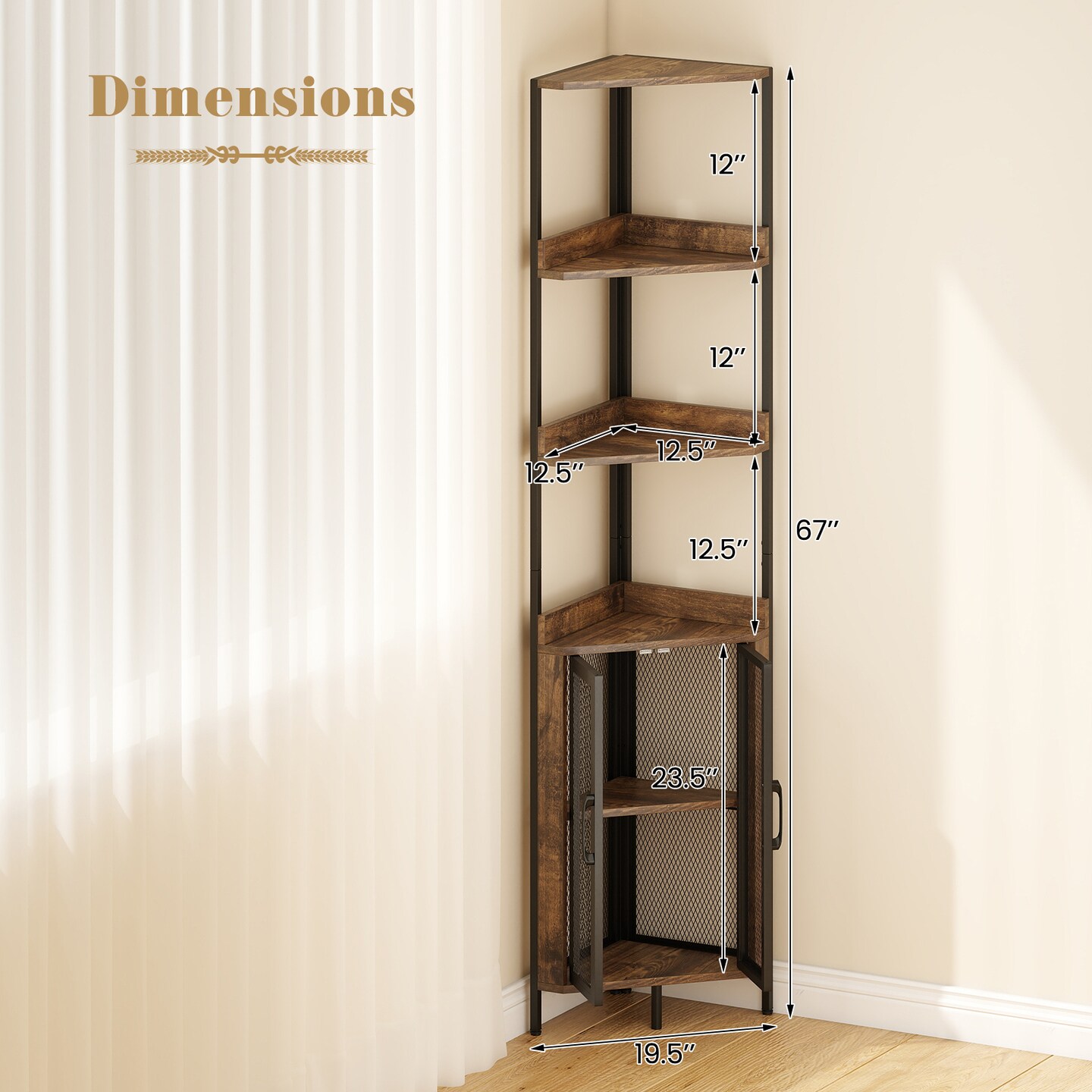 6-Tier Corner Bookshelf with Storage Cabinet 67 Inch Industrial Bookcase