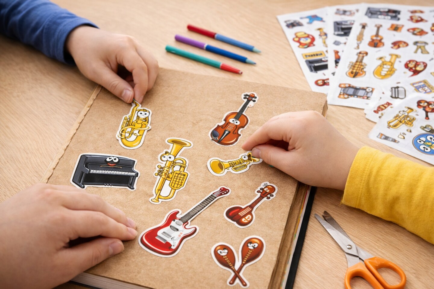 Music Themed Die-Cut Stickers – 6 Sheets – Musical Instruments Stickers for Classroom Crafts, Scrapbooking & Kids Art Projects
