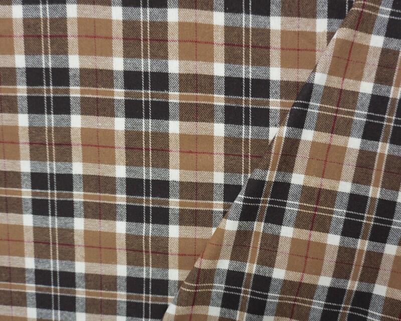 Brown-Red-Multi Cotton Yarn Dyed Plaid Flannel Woven Fabric By the Yard