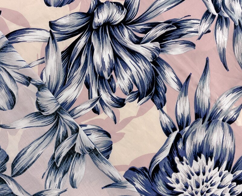 Blue-Pink-Multi Rayon Floral Printed Challis Woven Fabric By the Yard