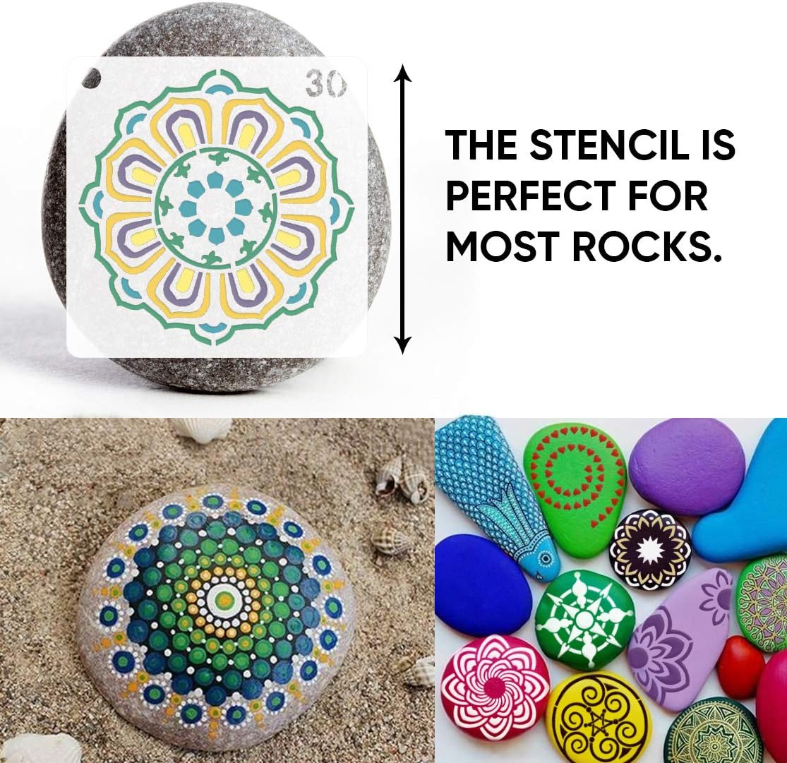 36-Pack Reusable Mandala Stencils – 3.6 x 3.6 in Dot Painting Templates for DIY Crafts on Rocks, Wood, Canvas, Fabric, Glass & Pottery