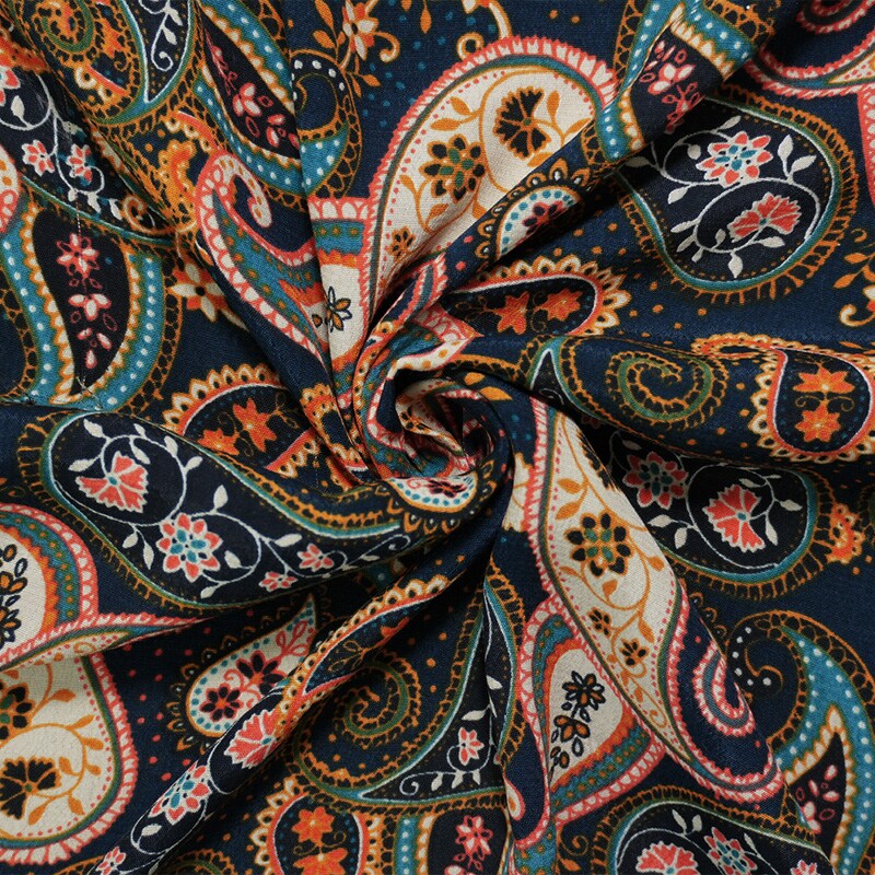 Blue-Ivory-Multi Rayon Paisley Printed Crepe Faille Woven Fabric By the Yard