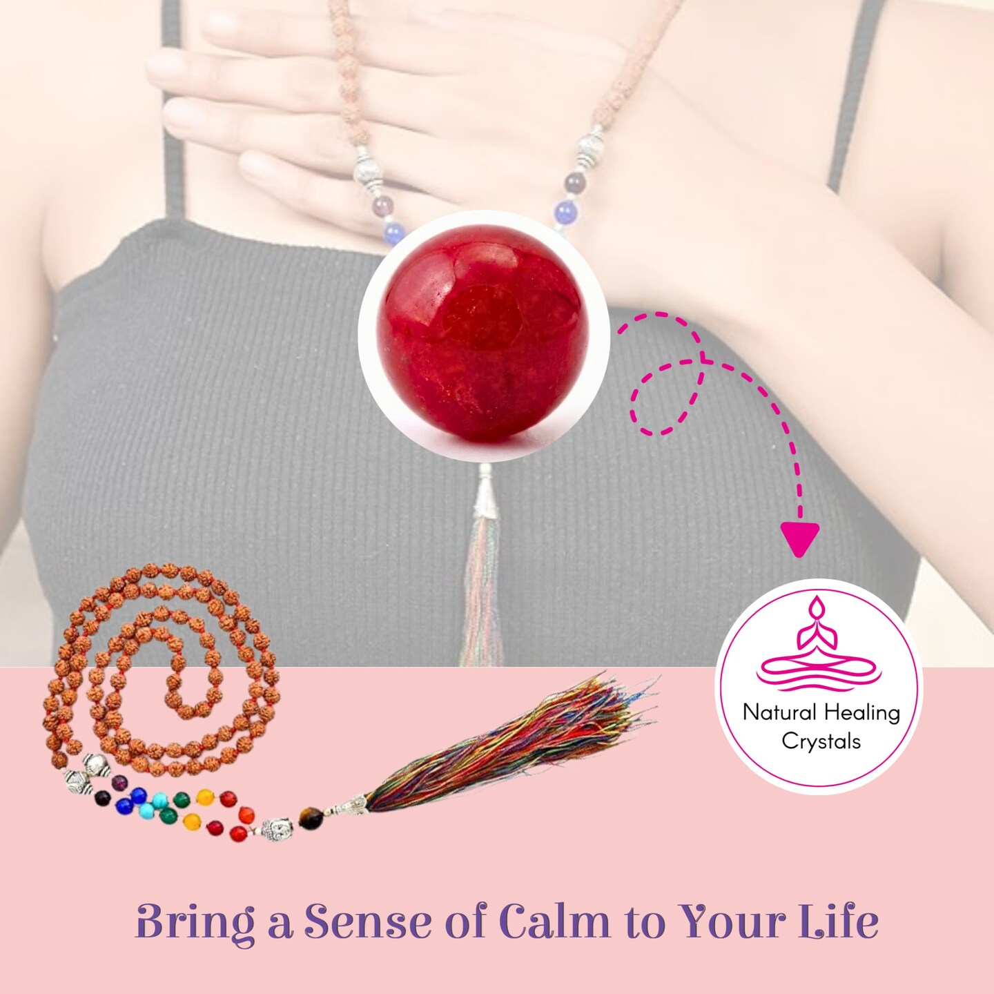 LOVENSPIRE 108 Mala Beads 7 Chakra Rudraksha Buddhist Prayer Beaded Japa Mala Buddha Charm Natural Healing Crystal Gemstones Yoga Meditation Necklace Tassel Tibetan Hand Knotted Men Women Jewelry