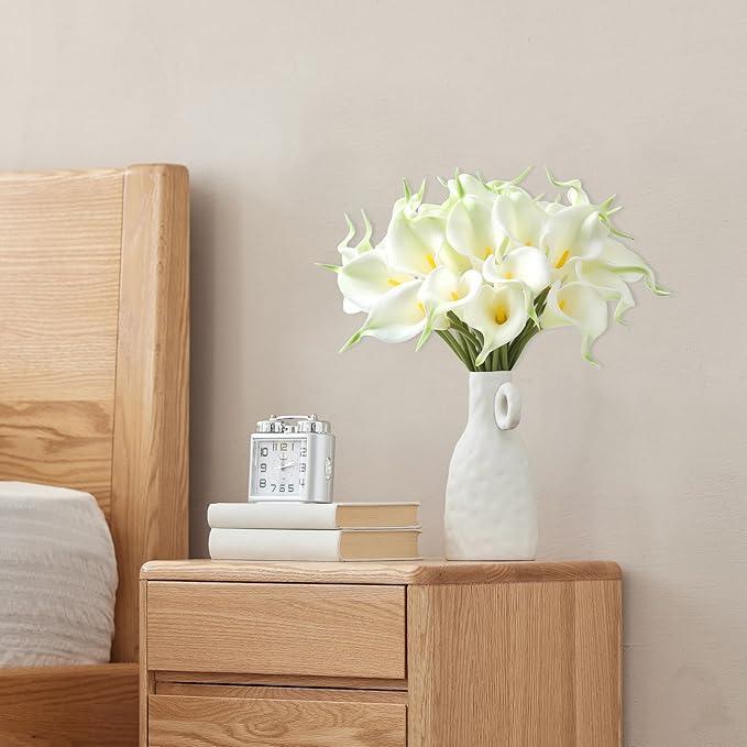 24 PCS White Fake Flowers Artificial Calla Lily Silk Flowers Real Touch for Mother's Day Easter Home Kitchen Decor Wedding Bouquet Office Spring Decoration