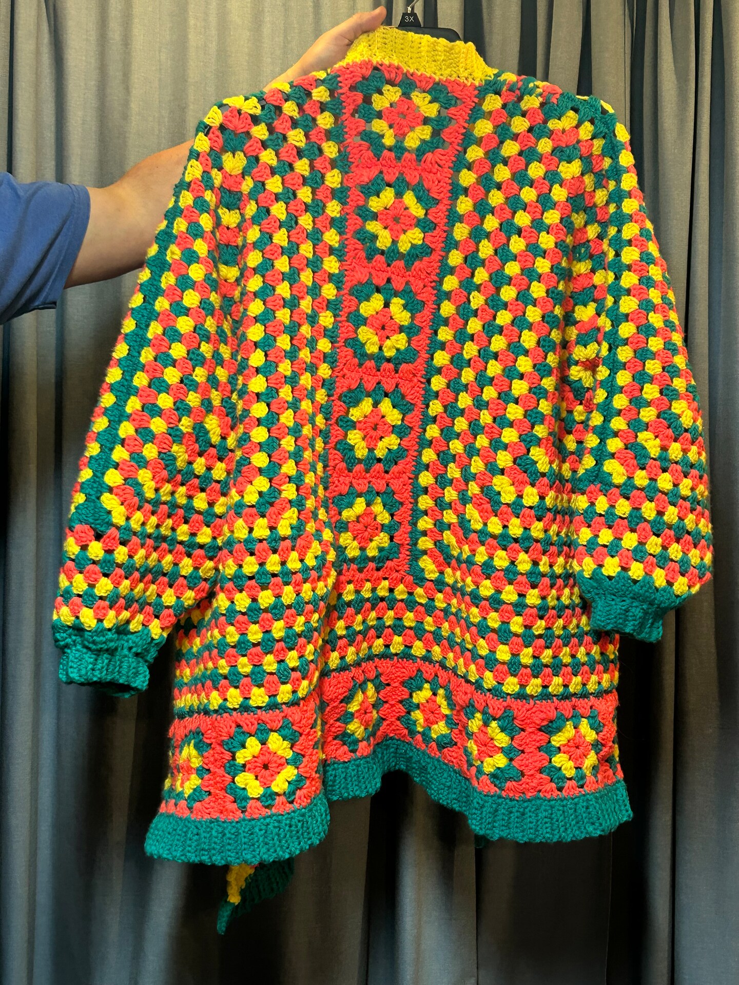 Hand Crochet Hexagon Cardigan, Women's Plus Size XXL XXXL, Yellow