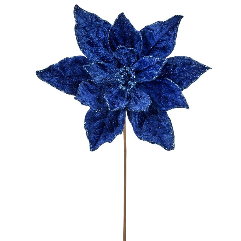 24&#x22; Blue Deluxe Velvet Sapphire Poinsettia Flower &#x2013; Luxurious Christmas Floral Decoration
