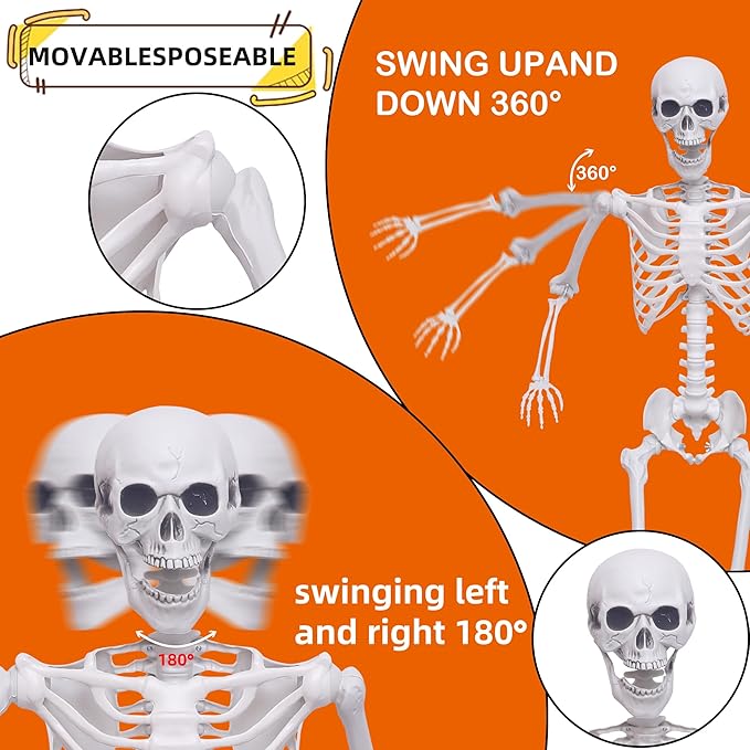 2 Pack 5.4Ft Halloween Skeletons Posable Skeletons Life Size Full Body Bones with Movable Joints for Halloween Decorations White