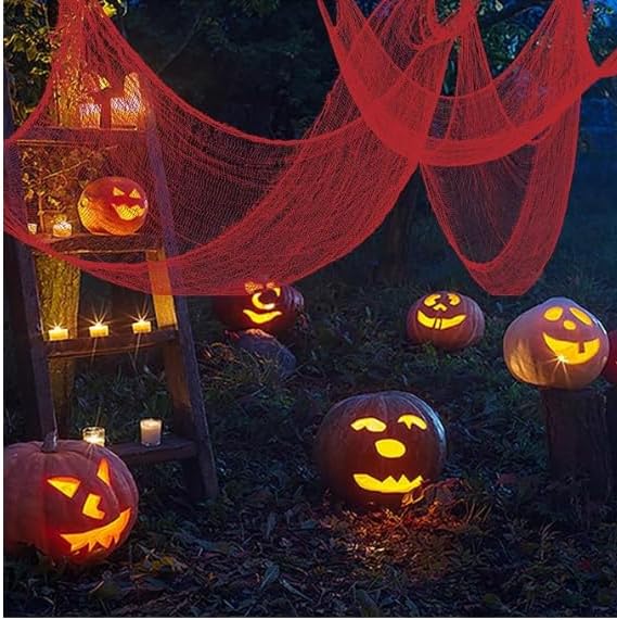 197&#x22;&#x22; x 85&#x22;&#x22; Halloween Creepy Cloth Halloween Spooky Fabric Scary Gauze Bloody Creepy Cloth for Haunted House Halloween Party Decoration Cloth for Halloween Party Supplies (Red)