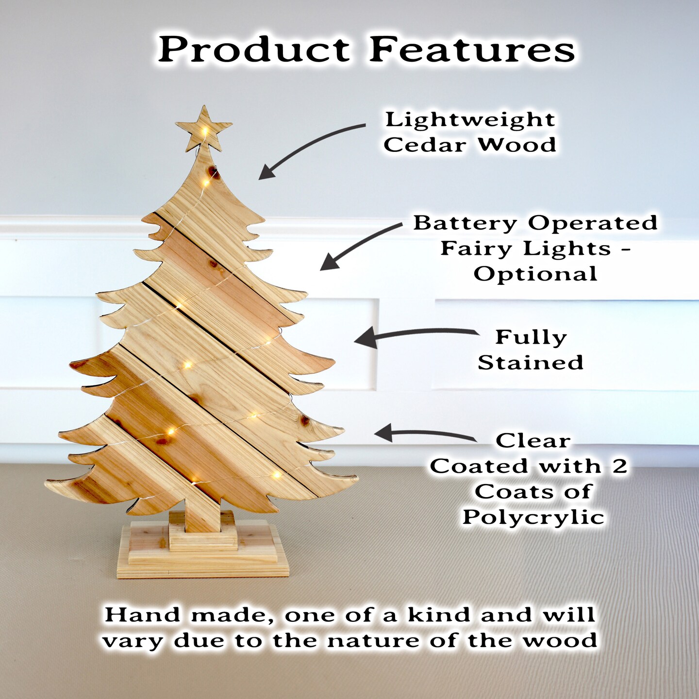 Rustic Natural Cedar Wood Christmas Tree With Fairy Lights, Modern  Farmhouse Personalized Decor, Fireplace Mantel, Tabletop Centerpiece |  MakerPlace by Michaels, image size:1080x1080