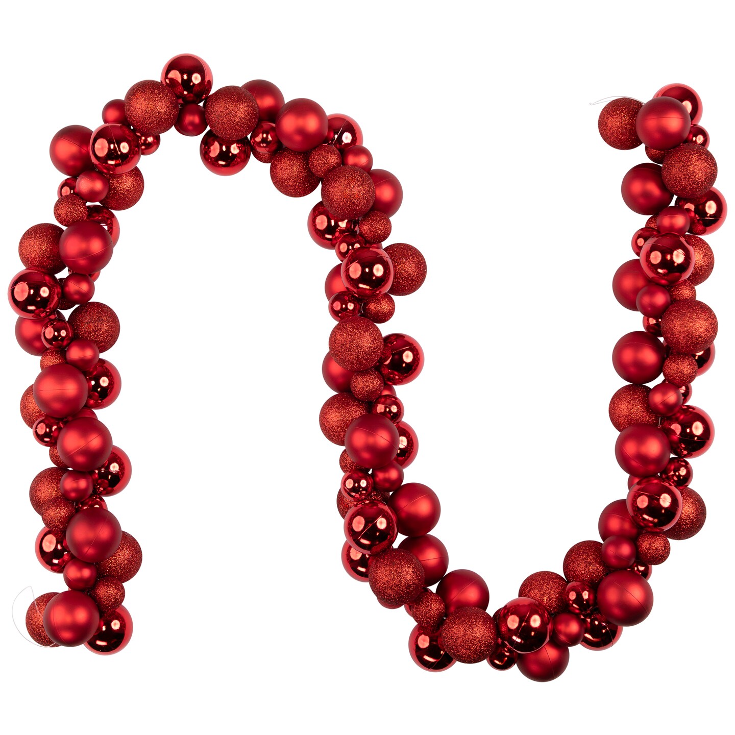 Northlight 3-Finish Shatterproof Ball Christmas Garland - 6&#x27; x 3.5&#x22; - Red - Unlit