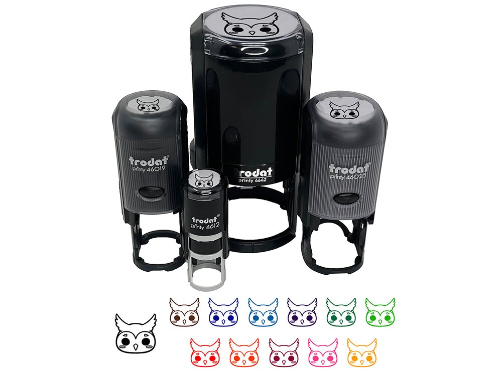 Charming Kawaii Chibi Owl Face Blushing Cheeks Great Horned Self-Inking Rubber Stamp for Stamping Crafting Planners
