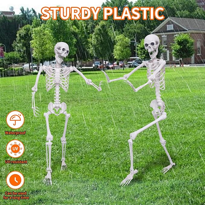 2 Pack 5.4Ft Halloween Skeletons Posable Skeletons Life Size Full Body Bones with Movable Joints for Halloween Decorations White