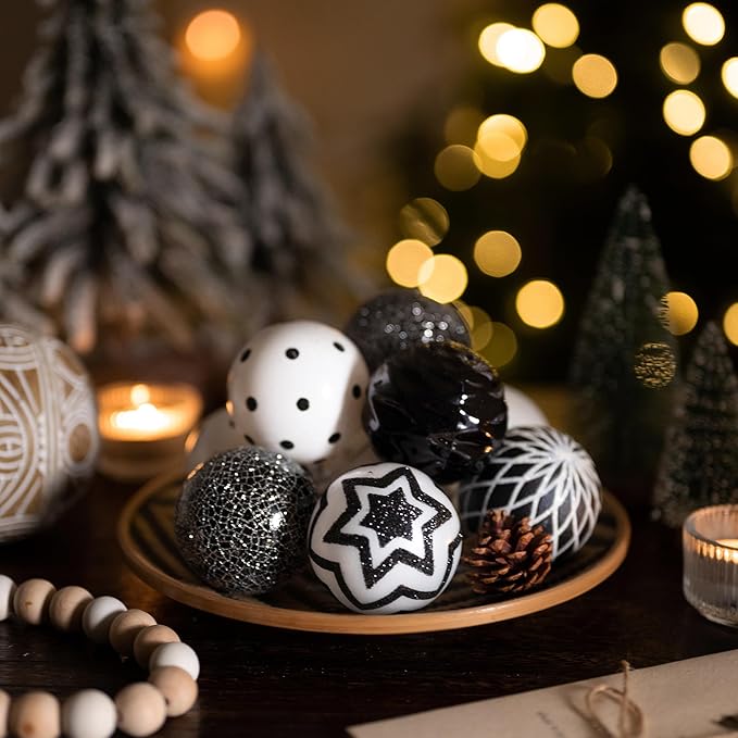 Christmas Ornaments Tree Decorations, 30ct Black and White Shatterproof Christmas Ball Ornaments Set, 2.36 Inch Modern Decorative Hanging Ornament Bulk for Xmas Holiday Party Decor