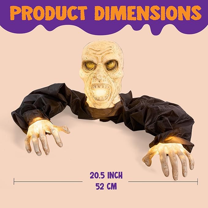 Groundbreaker, Outside Halloween Light Up Zombies Decor, Halloween Groundbreaker Lighted Decorations, Scary Zombie Prop for Graveyard Lawn Yard Haunted House