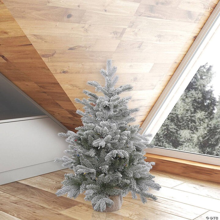 3FT burlap Snow Flock table top tree