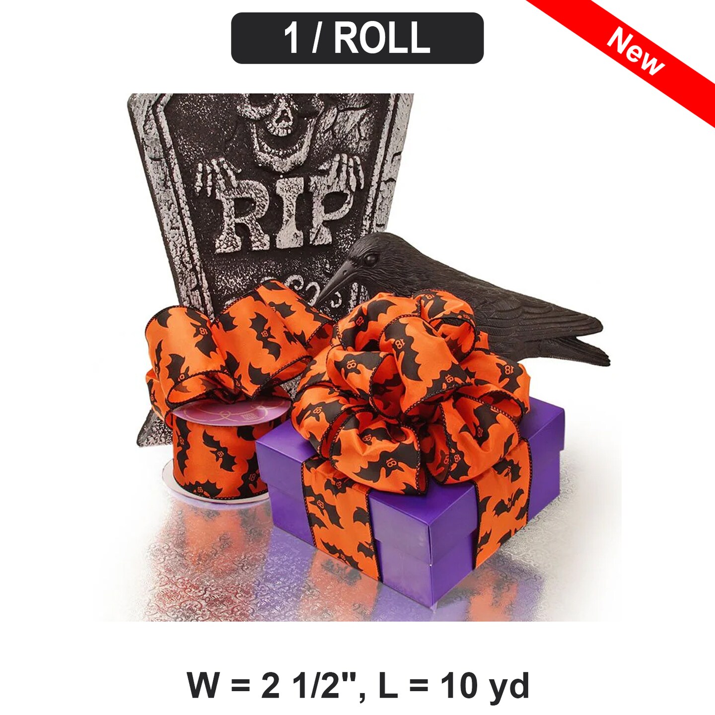 Halloween Satin Wired Ribbon 2.5&#x22; W x 10 yd 1 Roll