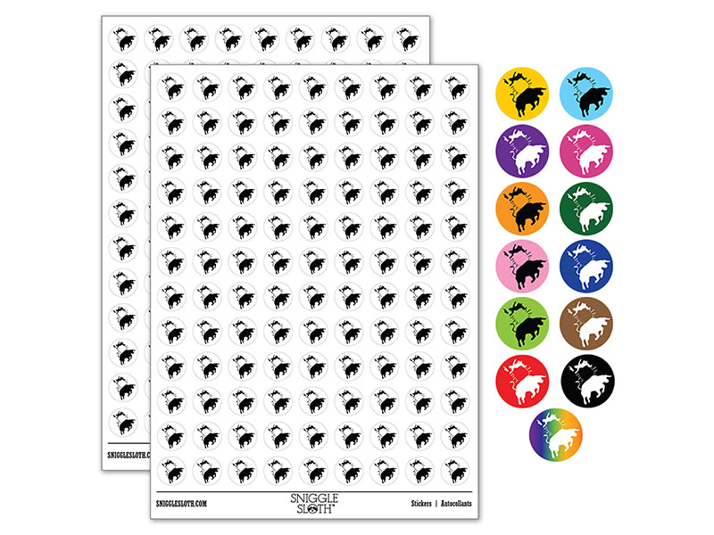 Rodeo Bull Bucking Throwing Cowboy 200+ 0.50&#x22; Round Stickers
