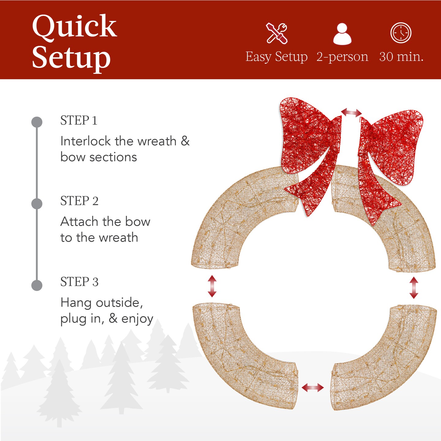 Best Choice Products 30in Pre-Lit Outdoor Christmas Wreath, LED Metal Holiday D&#xE9;cor w/ 100 Lights, Bow