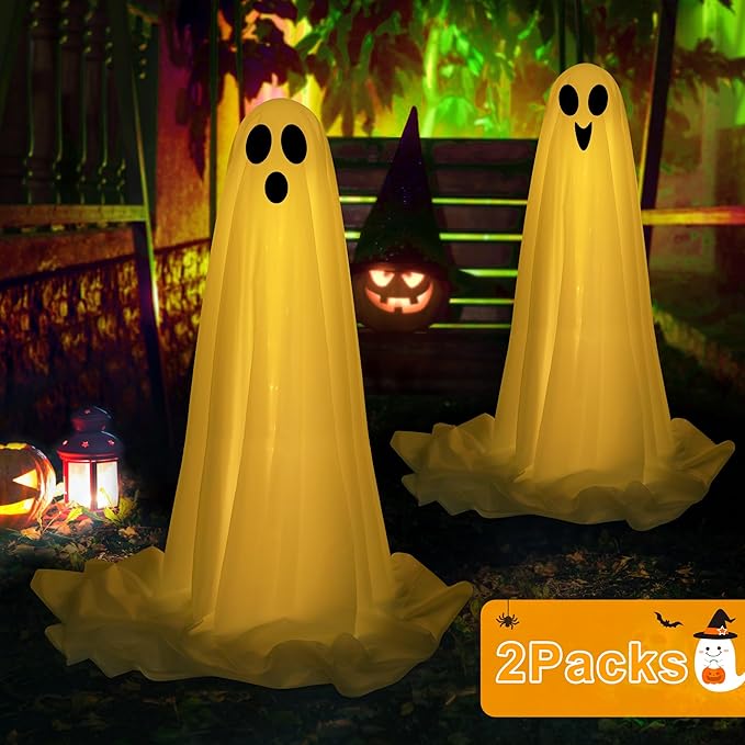 Cute Spooky Halloween Decorations Indoor, Giant Halloween Light Up Ghost With LED Light For Halloween Party Decorations,Ghost Decor For Door,Front Porch,Yard Decor