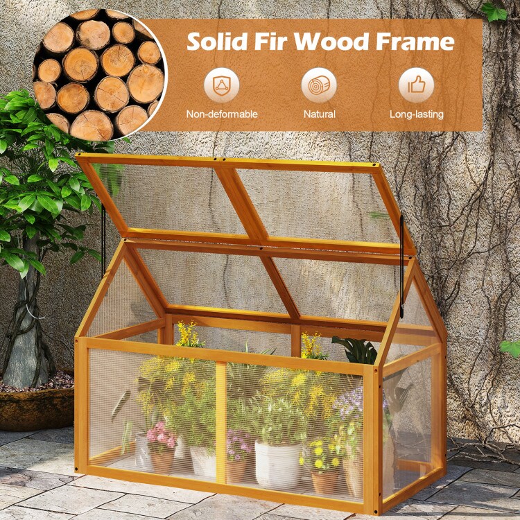 Wood Cold Frame Greenhouse Raised Flower Planter with Adjustable Roof