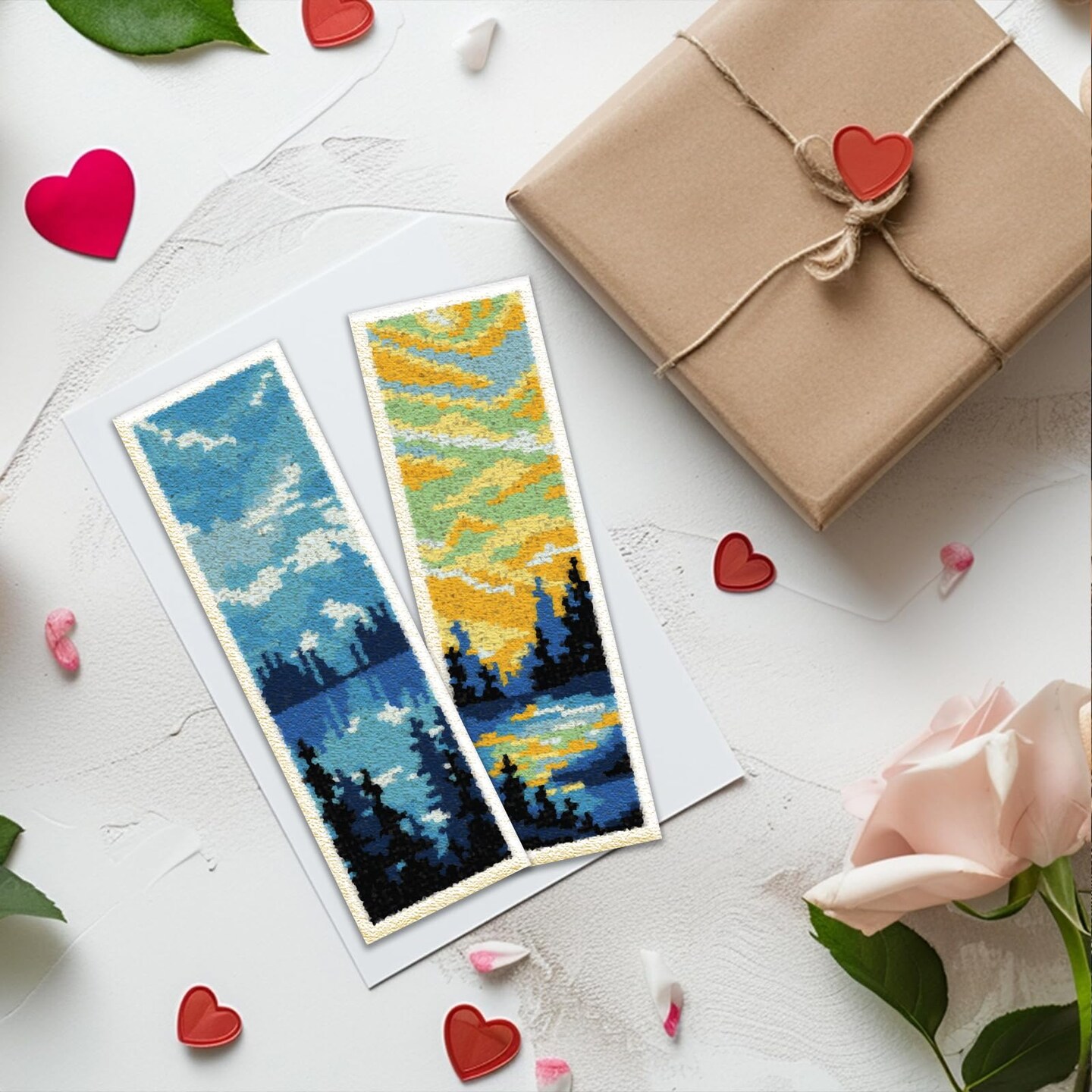 6PCS Cross Stitch Bookmark Kit for Adult Beginners Landscape Cross Stitch Kits DIY Crossstitch Kits Adult Stamped Bookmark Embroidery Bookmarks Kit with Instructions 8''x2.4'' 11CT