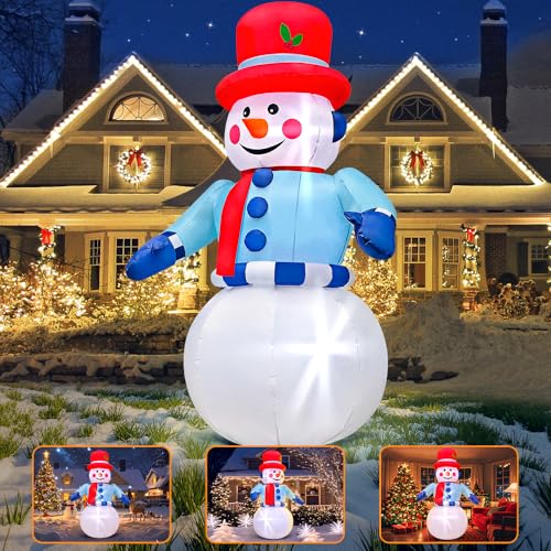 6 FT Christmas Inflatables Snowman Outdoor Yard Decorations Christmas Blow up Snow Man with LED Lights Red Hat Winter Outside Decor for Holiday Party Patio Garden Lawn Xmas Gifts
