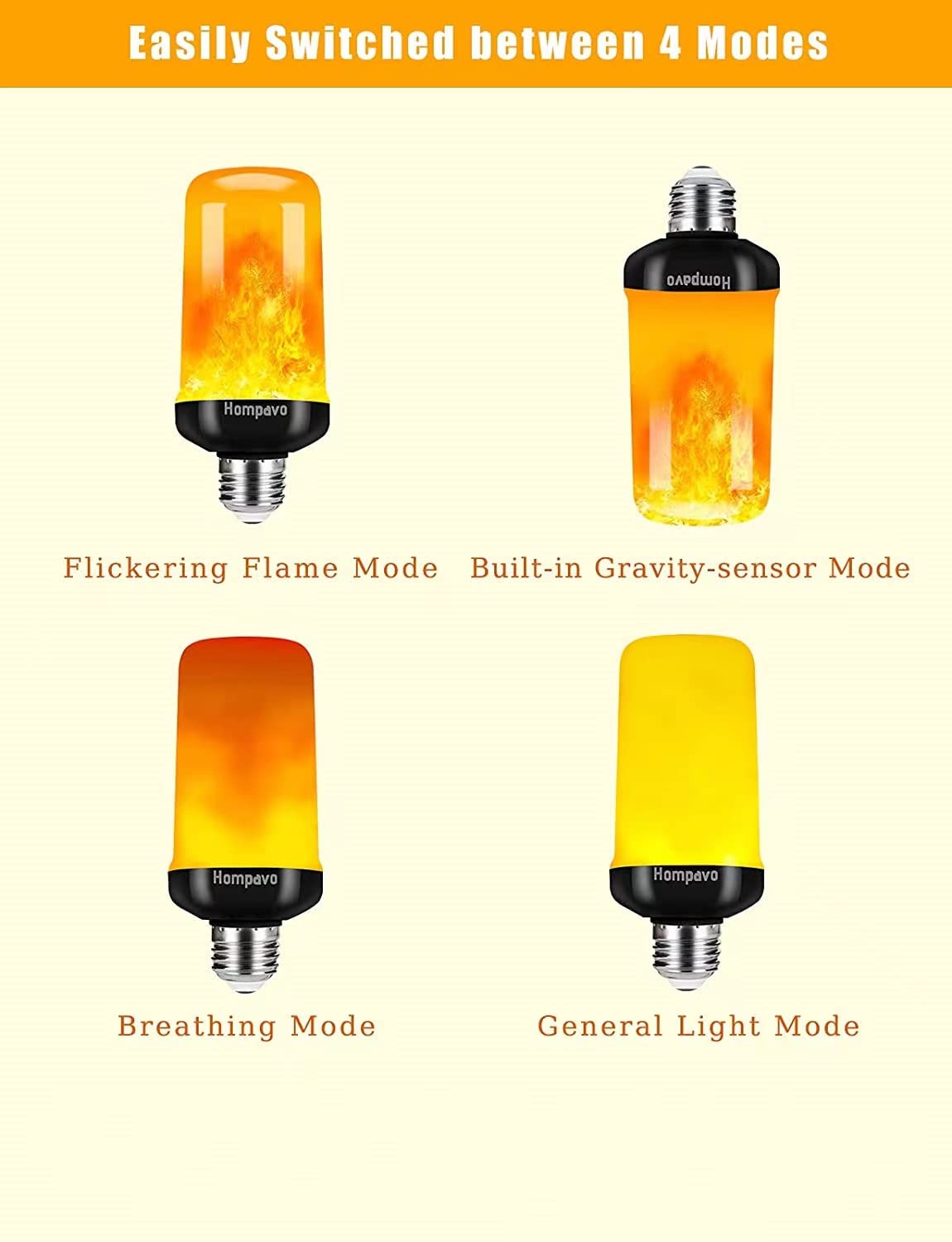 LED Flame Light Bulbs, 4 Modes Flickering Light Bulbs with Upside Down Effect, E26/E27 Flame Bulb for Halloween Christmas Party Patio Porch Home Indoor &#x26; Outdoor Decorations - 2  &#x26; Organizer Storage Tote Bag