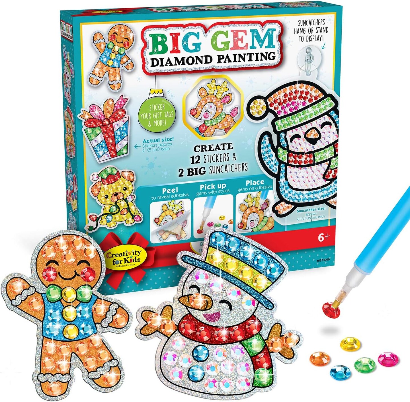 Creativity for Kids Big Gem Diamond Painting Kit: Holiday Stickers and Suncatchers - Diamond Painting Kits and Christmas Gifts, Christmas Crafts for Girls and Boys, Kids Gifts for Ages 6-8+