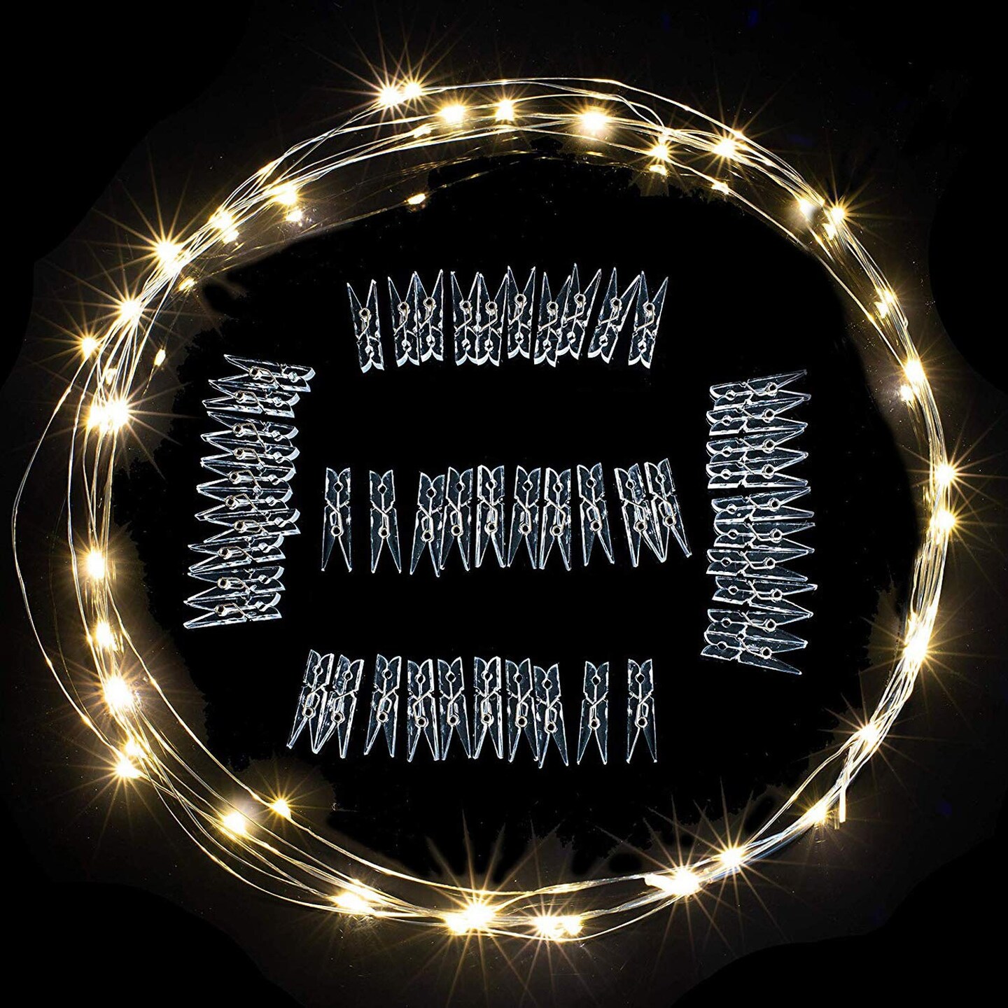 17Ft 50 LED Fairy String Lights with Clear Clips - Perfect for Dorm, Bedroom, Wedding Decor&#x26; Organizer Storage Tote Bag