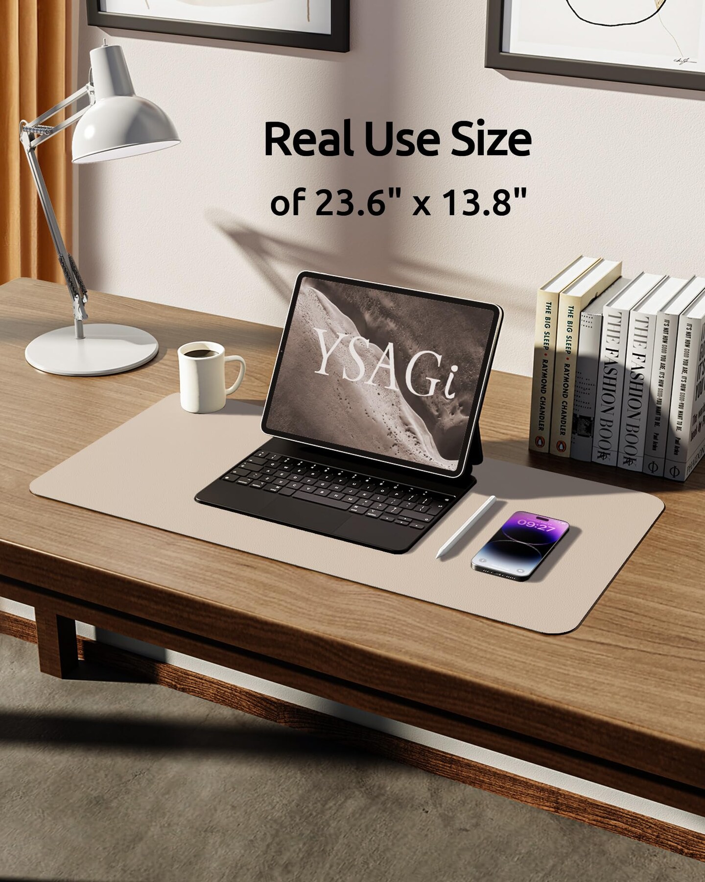 Leather Desk Pad Protector, Office Desk Mat, Large Mouse Pad, Non-Slip PU Leather Desk Blotter, Waterproof Laptop Desk Writing Pad for Office and Home (23.6&#x22; x 13.8&#x22;, Eggshell)