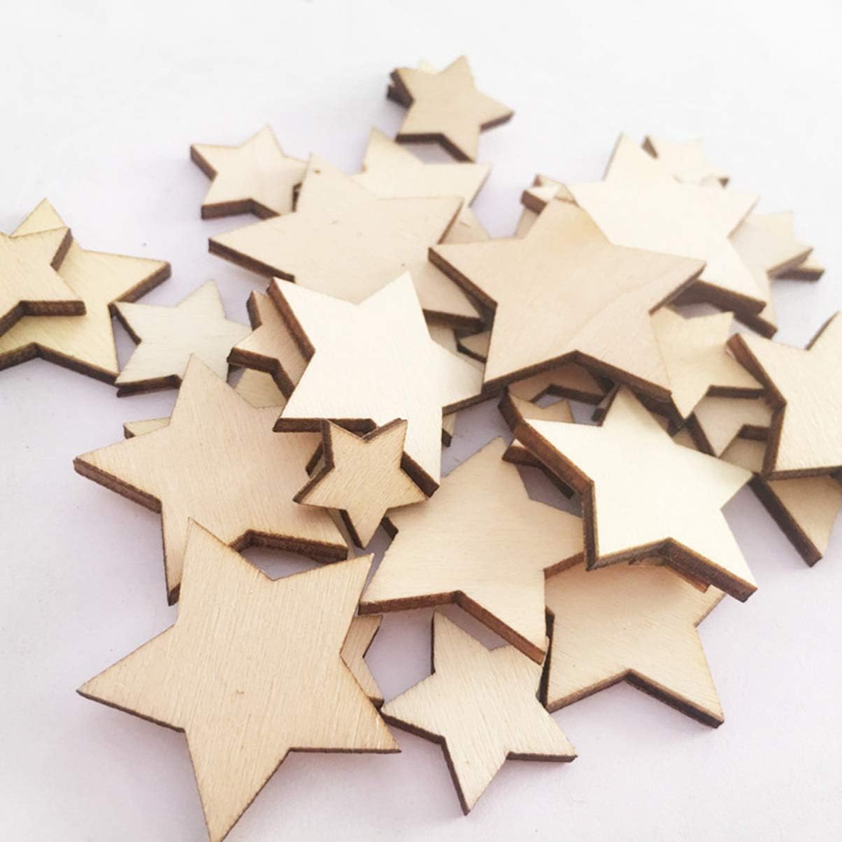 200pcs Wooden Stars Unfinished Wood Star Pieces Mini Unfinished Wood Craft Star Craft Wood for Making Wedding Crafts