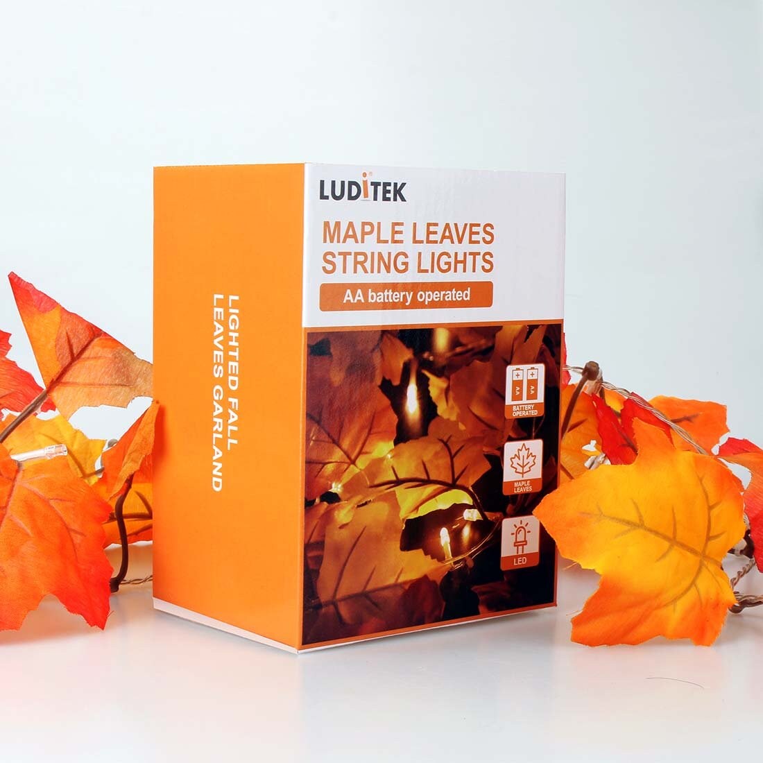 8 Lighting Modes &#x26; Timer Fall Decorations for Home Maple Leaf Garland with Lights 40LED Battery Operated Waterproof String Lights, Thanksgiving Halloween Fall Decor Indoor Outdoor Autumn