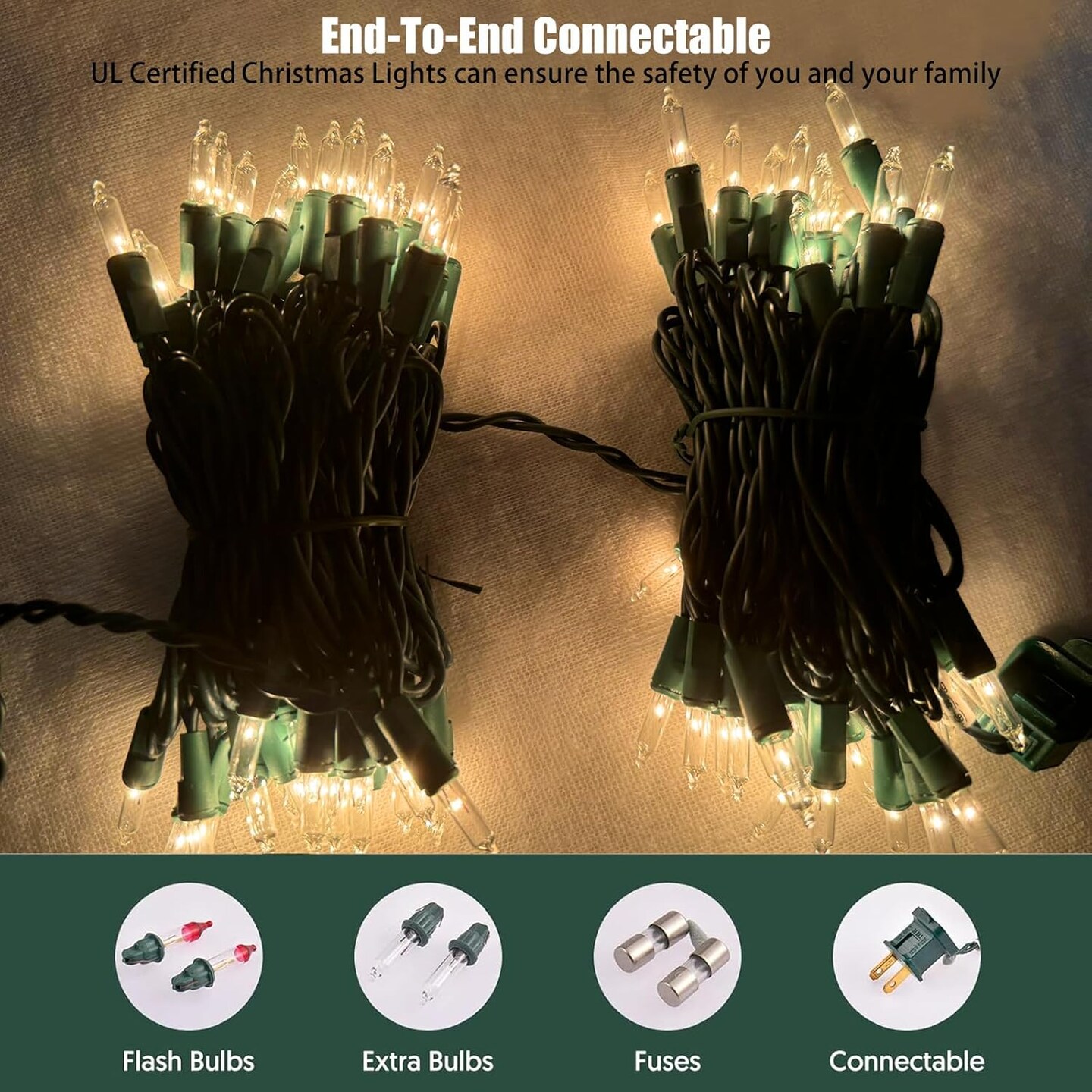 Christmas Lights 100 Count Clear Christmas Tree String Lights with Green Wire for Outdoor Indoor Christmas Decorations Wedding Decorations Valentines Day Decor,UL Certified (21feet)