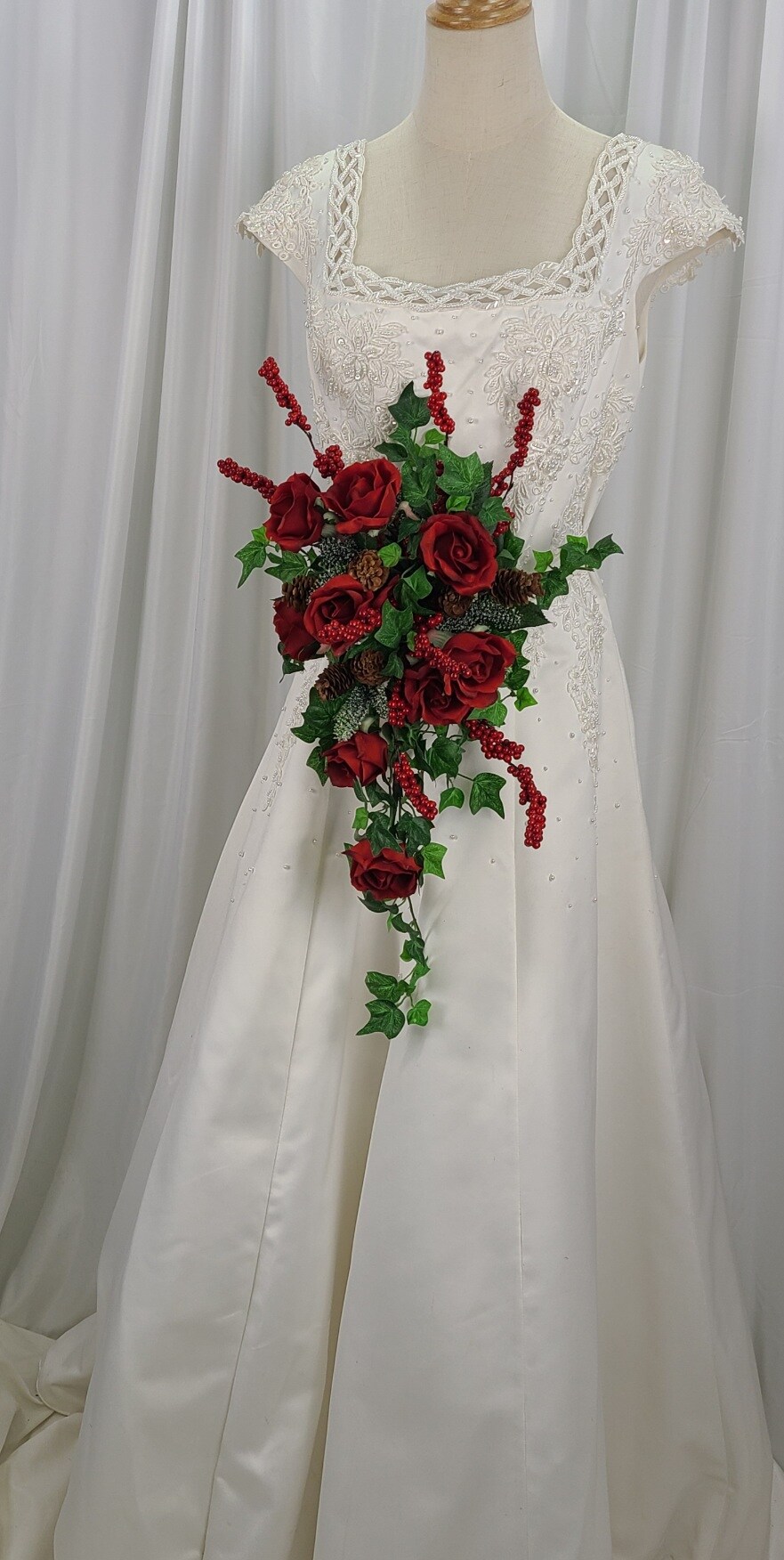 Ivy and Red Roses Berry Cascade Faux Silk Wedding Bouquet | MakerPlace by  Michaels