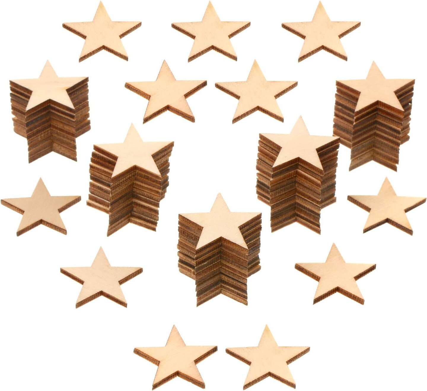 500 Pcs Wooden Star Cutouts – 1 Inch Unfinished Wood Pieces for Crafts, Patriotic Projects, Memorial Day, Independence Day & 4th of July Decorations