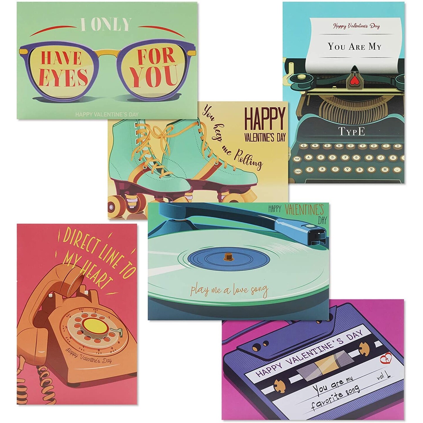 Retro 80&#x27;s Pun Valentine&#x27;s Cards for Classroom Exchange (4 x 6 In, 36 Pack)