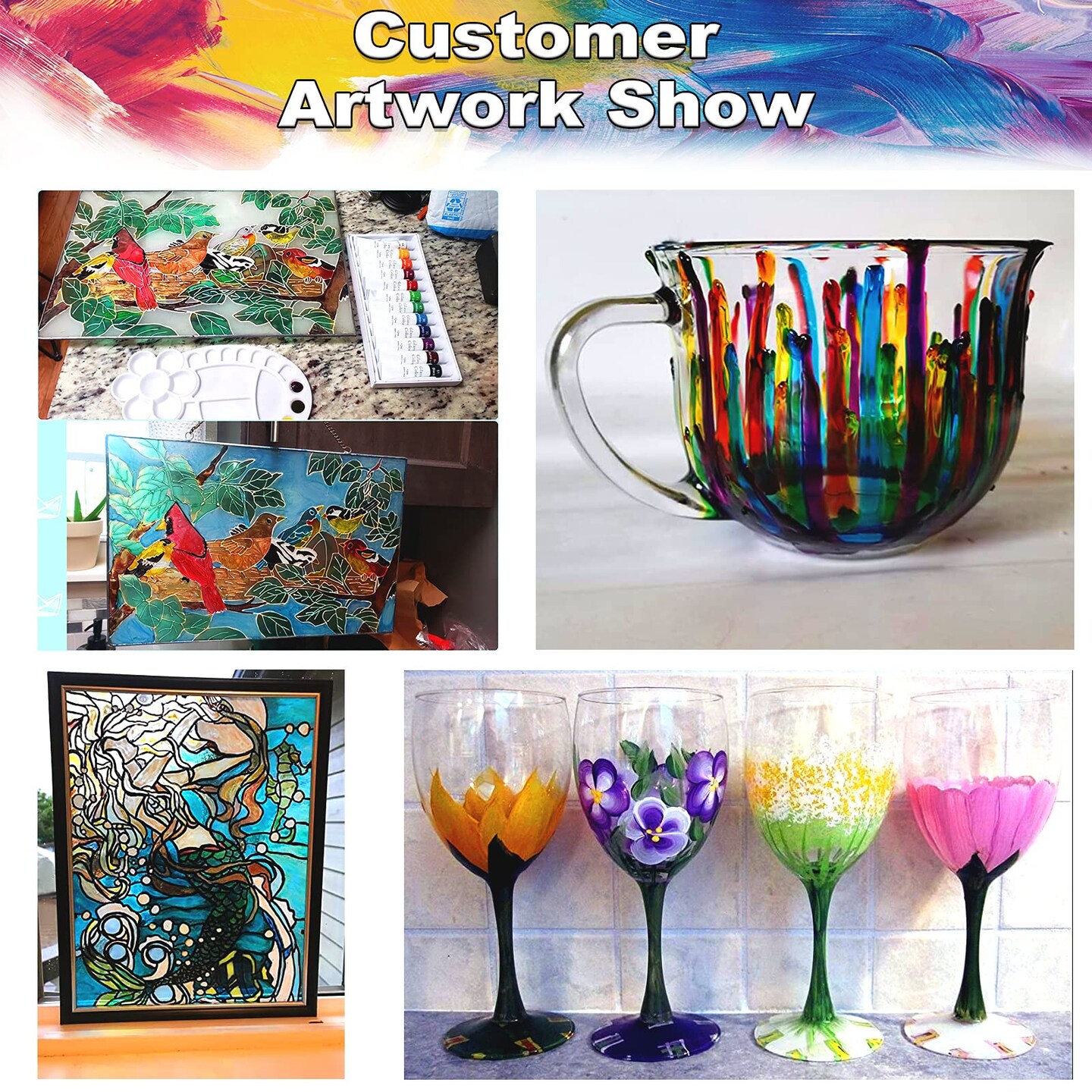 Glass Paint Stained Transparent Glass Window Paint Acrylic Paint Set Great for Glass painting, Wine Glasses, Light Bulbs, Ceramic (12 Colors x 12ml with Palette)