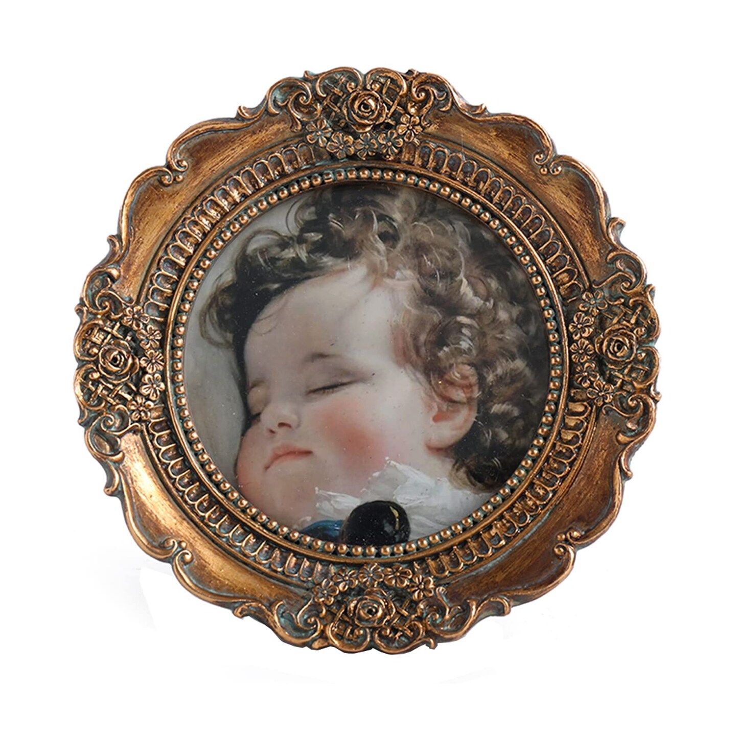 Mini Picture Frames 3x3 Small Vintage Round Picture Frames for Wall and Tabletop, Antique Bronze Gold Ornate Design,Victorian Home Decor Gallery Wall Decor with Embossed Floral